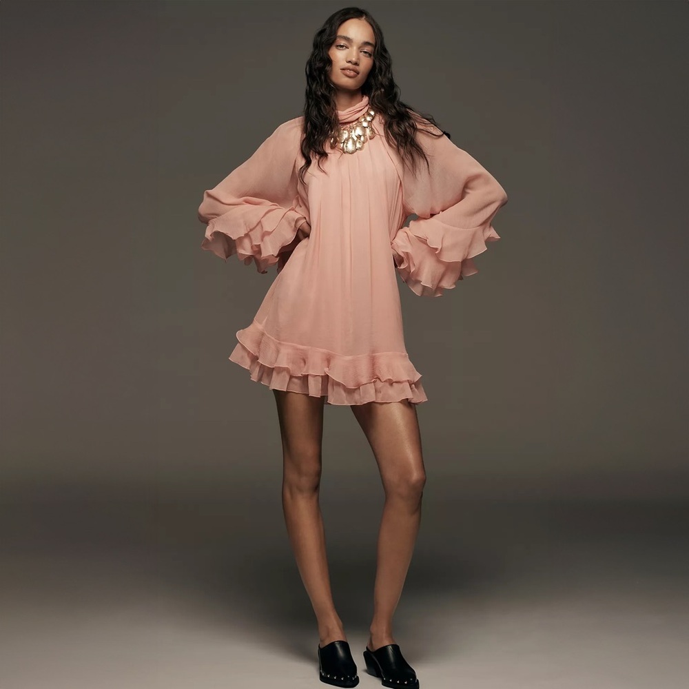 Anthropologie Pink Ruffled Mini Dress